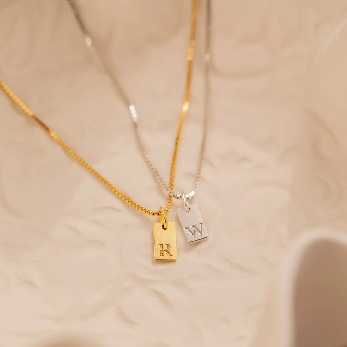 Stainless Steel Simple 26 Letter Hanging Tag Gold Brick Necklace