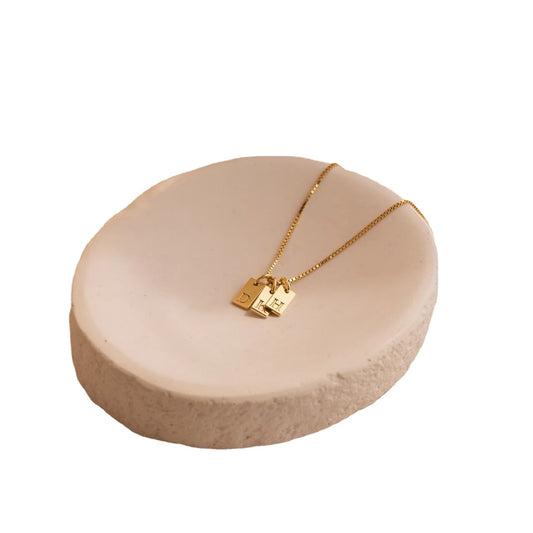 Stainless Steel Simple 26 Letter Hanging Tag Gold Brick Necklace