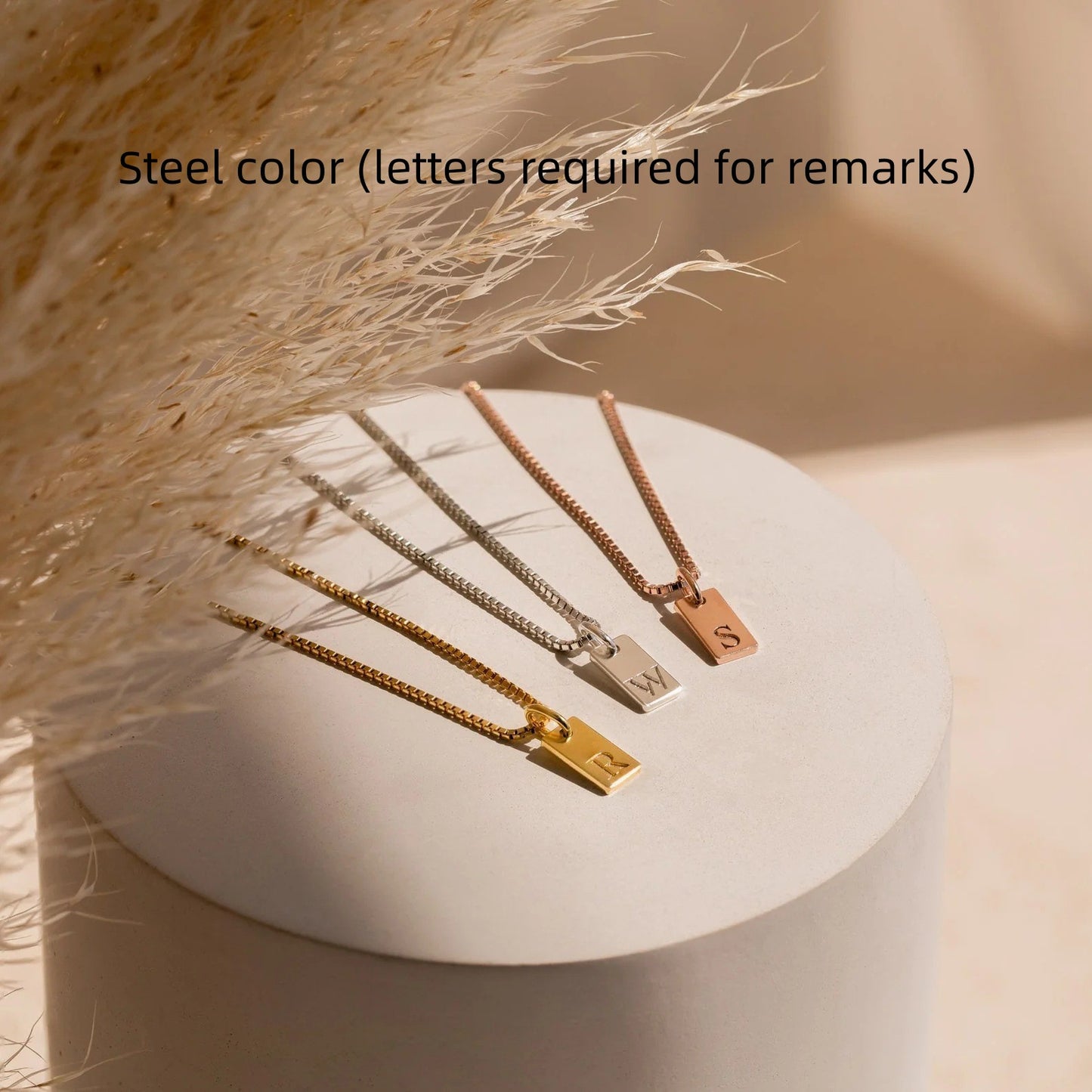 Stainless Steel Simple 26 Letter Hanging Tag Gold Brick Necklace