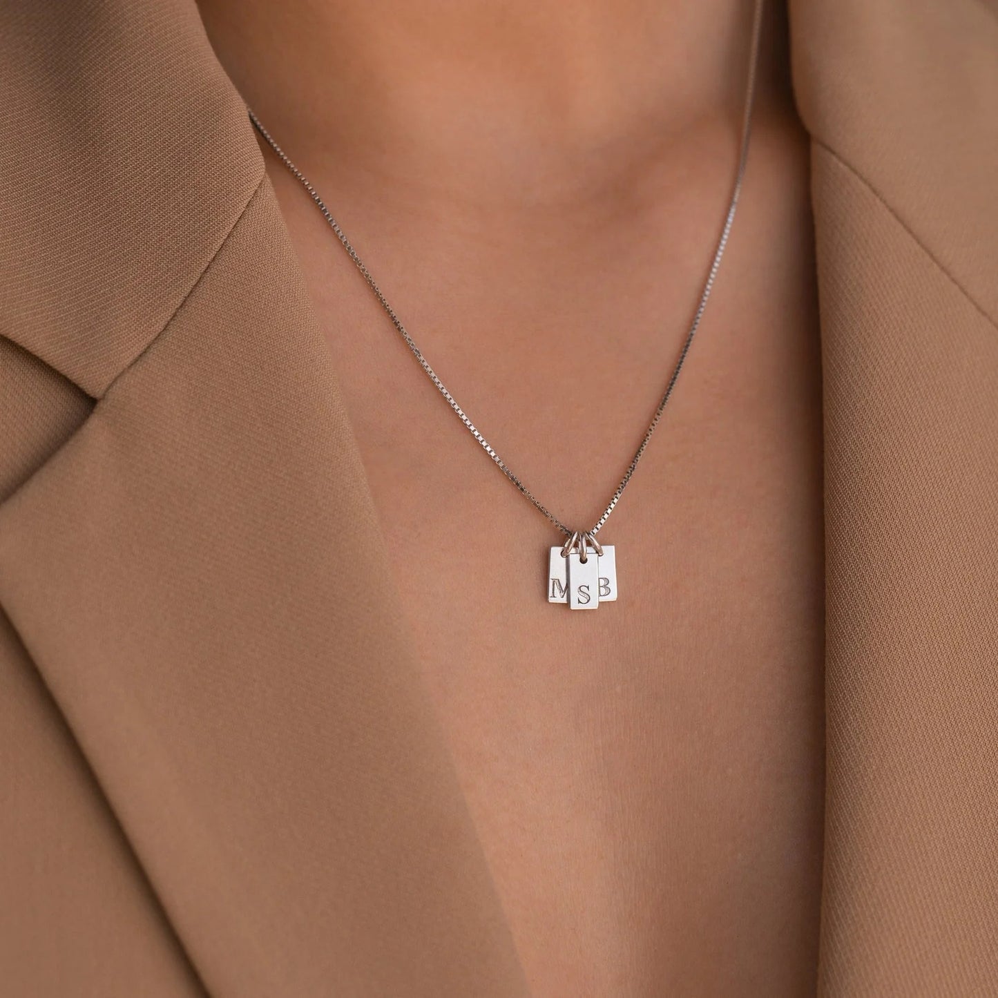 Stainless Steel Simple 26 Letter Hanging Tag Gold Brick Necklace