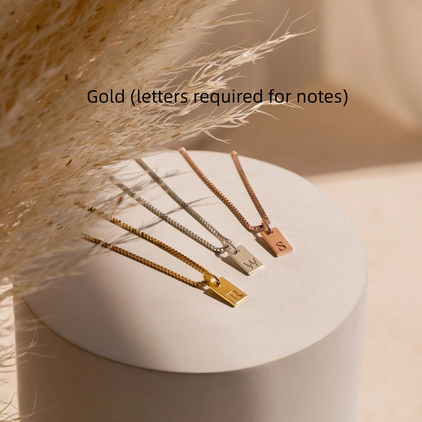 Stainless Steel Simple 26 Letter Hanging Tag Gold Brick Necklace